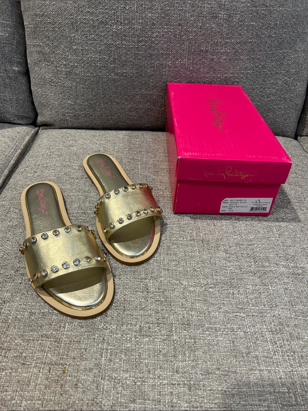 Lilly Pulitzer Gold Crystal-Embellished Slide Sandals -Rachel Size 10M